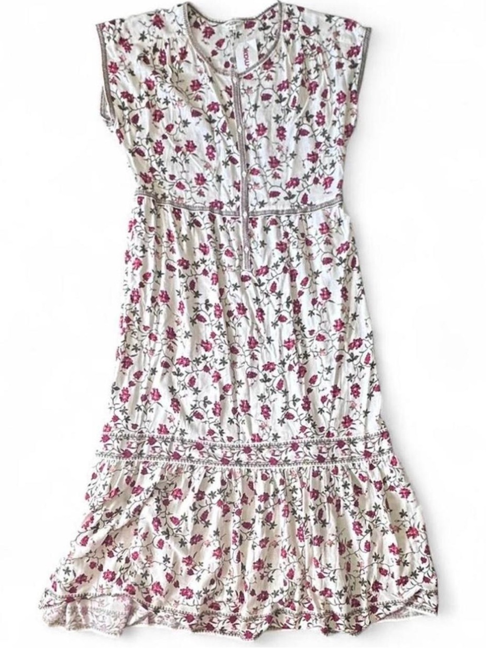 Max Studio Cream Maxi Dress with Pink Floral Print
